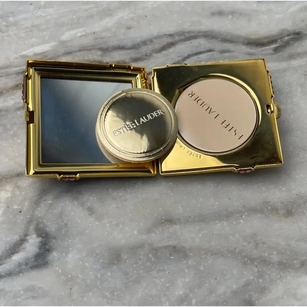 Estee Lauder Pink Ribbon Compact 2002 Powder Gold Crystal Vintage